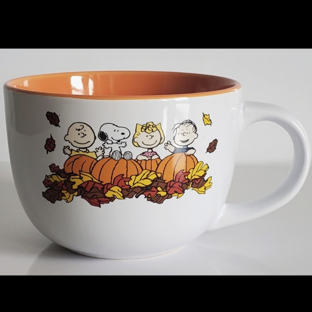 NEW Peanuts Gang Charlie Brown Snoopy Pumpkin Autumn Leaves Soup Coffee Mug Lrg